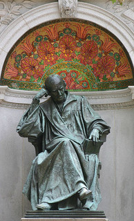 This is a statue of Samuel Hahnemann, the founder of modern homeopathy.