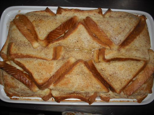 When ready, bake the casserole at 350 degrees F for about 1 hour, or until golden brown and puffed up all over.