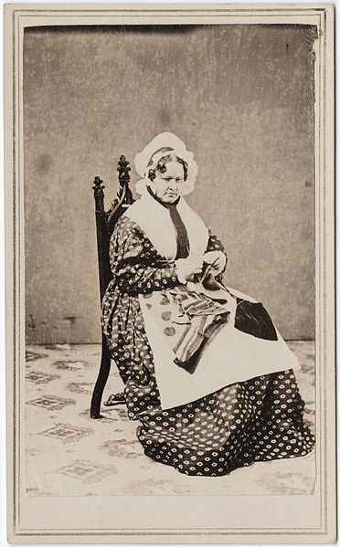 Photograph of a woman knitting, by William Shew 1820-1903. 