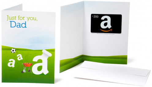 A Gift Card from Amazon.com. Use the white spaces to write heartfelt notes to your Dad.