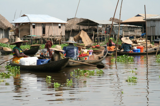 The bustling market at Ganvie,Benin