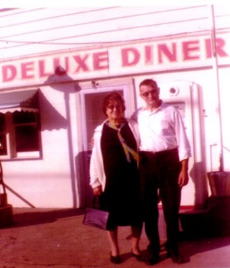 My Grandma and Grandpa Bates standing in front of 'The Diner'