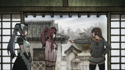 This image shows the anime's attractive girls, and its brush-stroke art style, the two most compelling reasons for watching it.