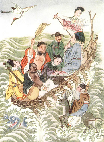 The eight immortals crossing the sea. Depictions of these "hseins" cropped in different locations in China during the 12th and 13th century.