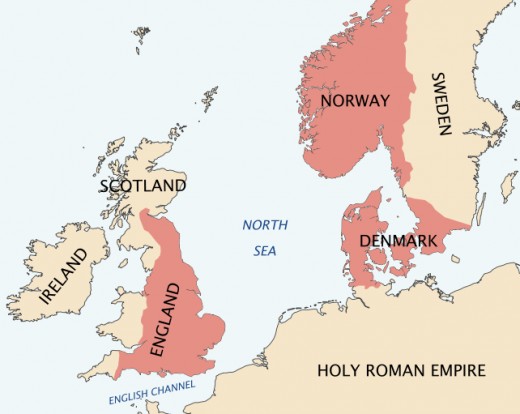 A map showing the kingdom of Cnut the Great.