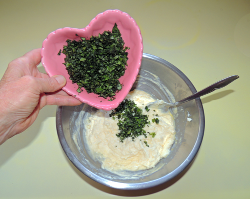 add chopped basil - mix really well