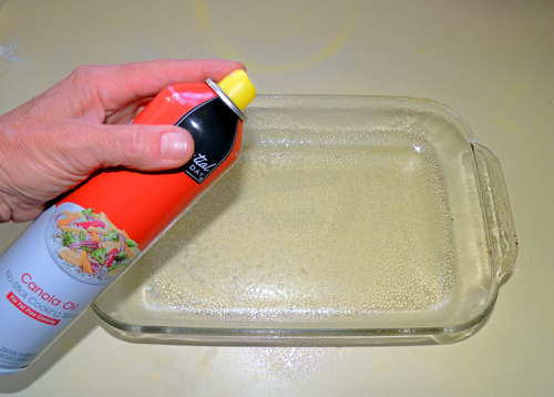 spray the bottom of your 9x13 casserole with PAM (opt)