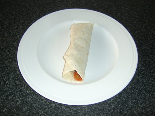 Leftover turkey, watercress salad and sweet chilli sauce tortilla wrap