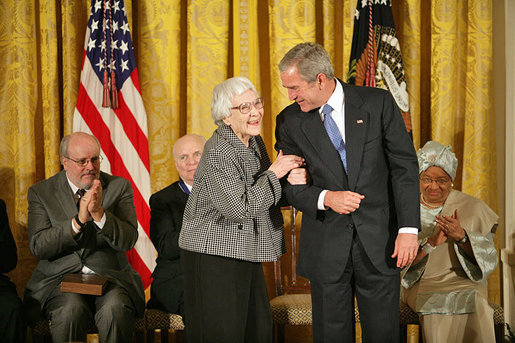Harper Lee with President Bush in White House for  Presidential Medal of Freedom 