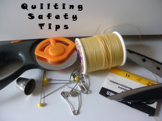 Sharp rotary cutter, needles, pins and open scissors are all dangers that lurk in the sewing room.  Follow these safety tips to avoid the most common mishaps.