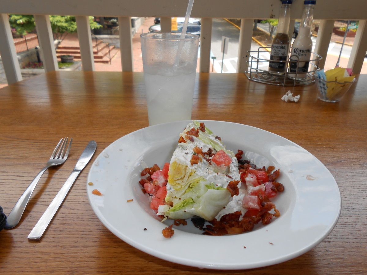 Our delicious and creamy Wedge Salad lunch (oops, I asked for one without chives so normally there would be chives on this!)
