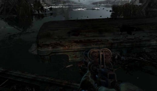 Metro Last Light Road for Two Mission. Jump from one bus to the other without falling into the water.
