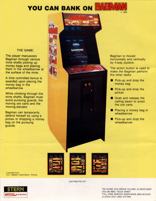 The Bagman flyer giving gameplay and cabinet details