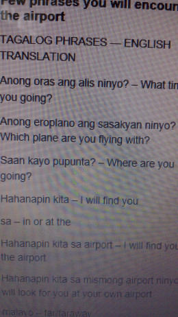Tagalog Phrases and Words translated to English