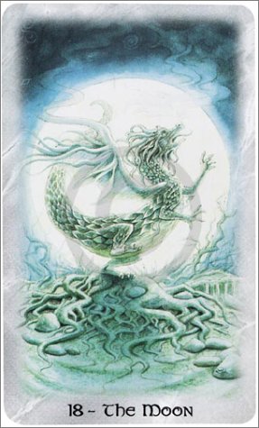 The Celtic Dragon Tarot by D.J. Conway (Author), Lisa Hunt (Artist). This Tarot Card is The Moon