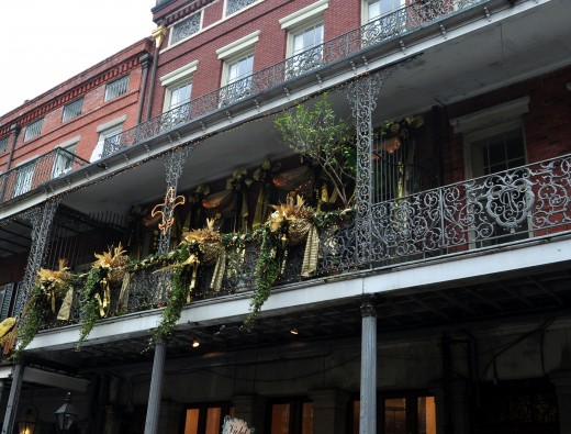 Gallier's Pontalba building, all decked out for Saints season