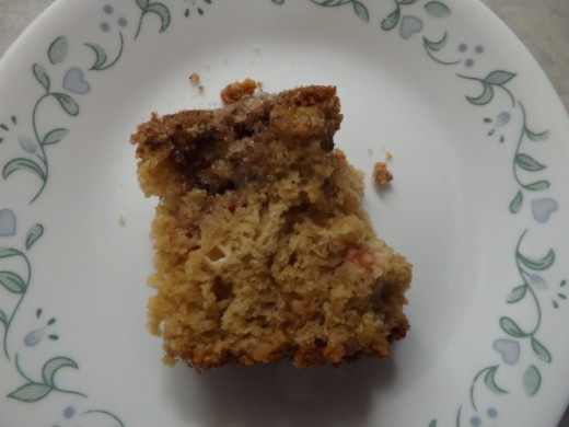 Cut a slice of warm Rhubarb Cake and Enjoy!