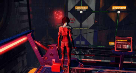 Nilin must create the climbing pattern at the crate monitor control to be able to climb the wall.