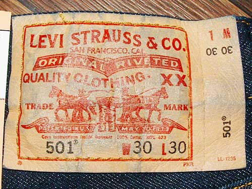 The classic label for Levi 501 jeans.