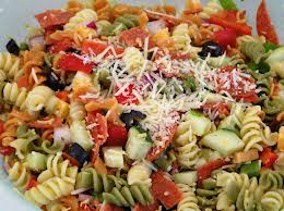 Ingredients for Pasta salad and easy to follow healthy recipes for a well balanced diet.
