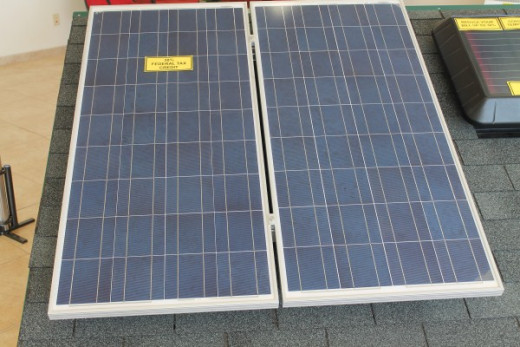 Solar panels are used to recharge a battery bank
