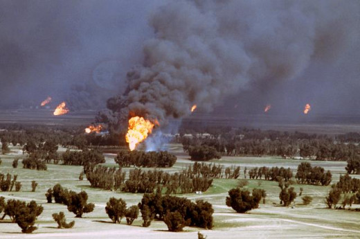 After completing their withdraw from Kuwait in 1991 Iraqi forces burned all of Kuwait's oil fields as a part of their scorched earth policy.