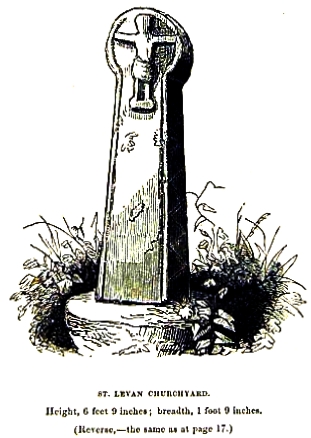 St Levan's Church: Stone Cross drawn in 1856 by Blight.