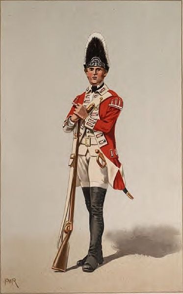 British Soldier of the same time period, Note the flintlock musket, which was superior to the matchlock in several ways.Also note the lack of armor vs. the Chinese soldier pictured above.