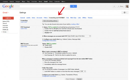 Click on FORWARDING POP/IMAP
