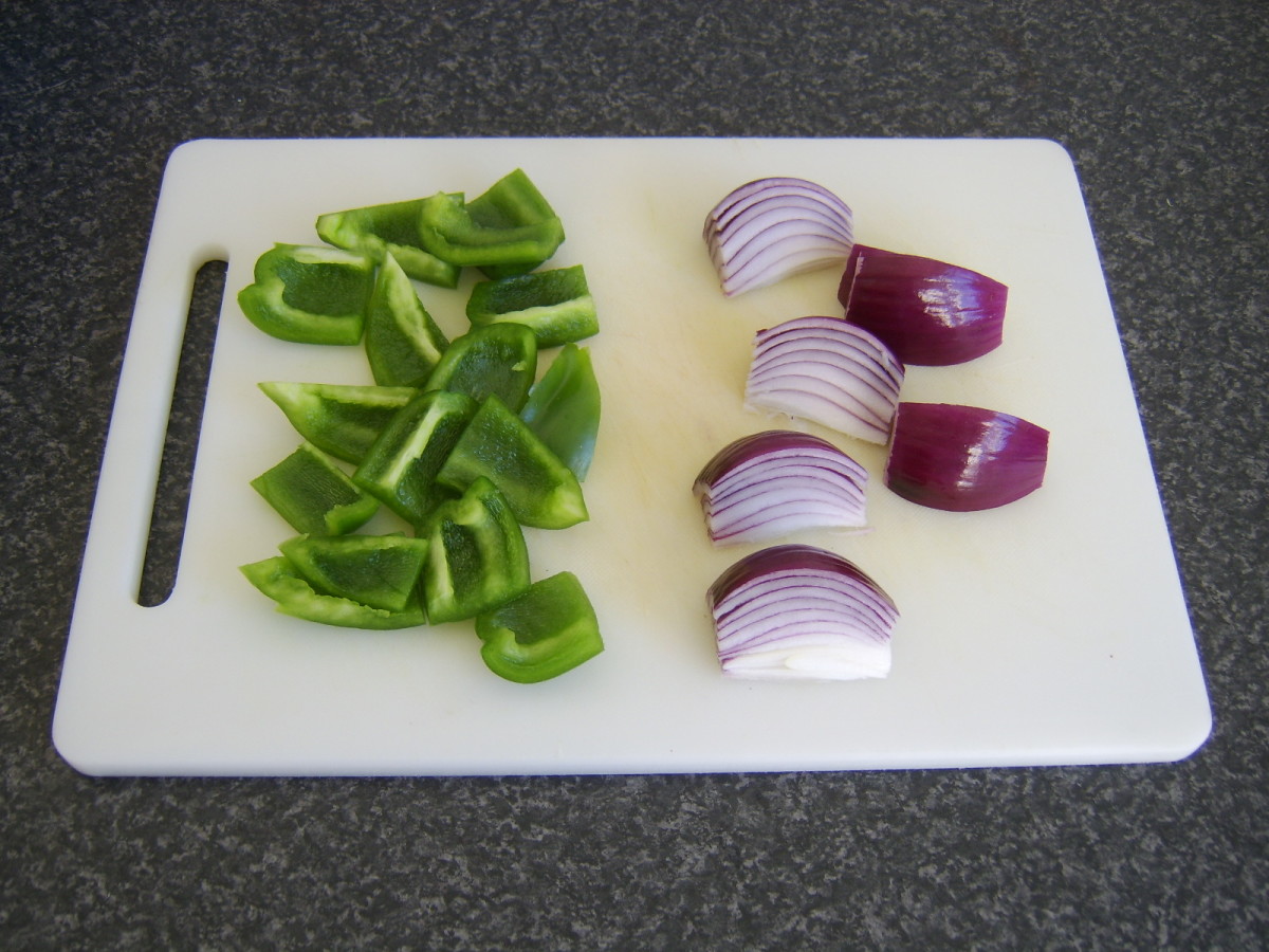 Chopped green bell pepper and red onion