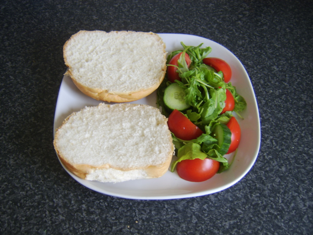 Bread roll and simple salad