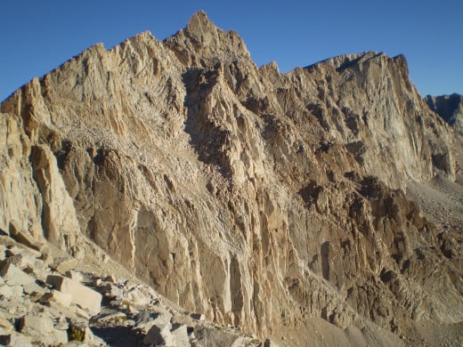 Summit of Mt. Whitney (right) from near Trail Crest. California.