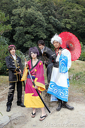 Japanese cosplayers in kimono