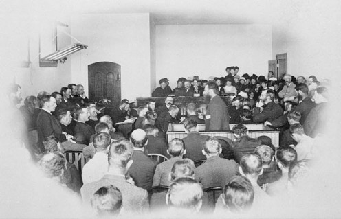 Louis Riel at his trial, 1885