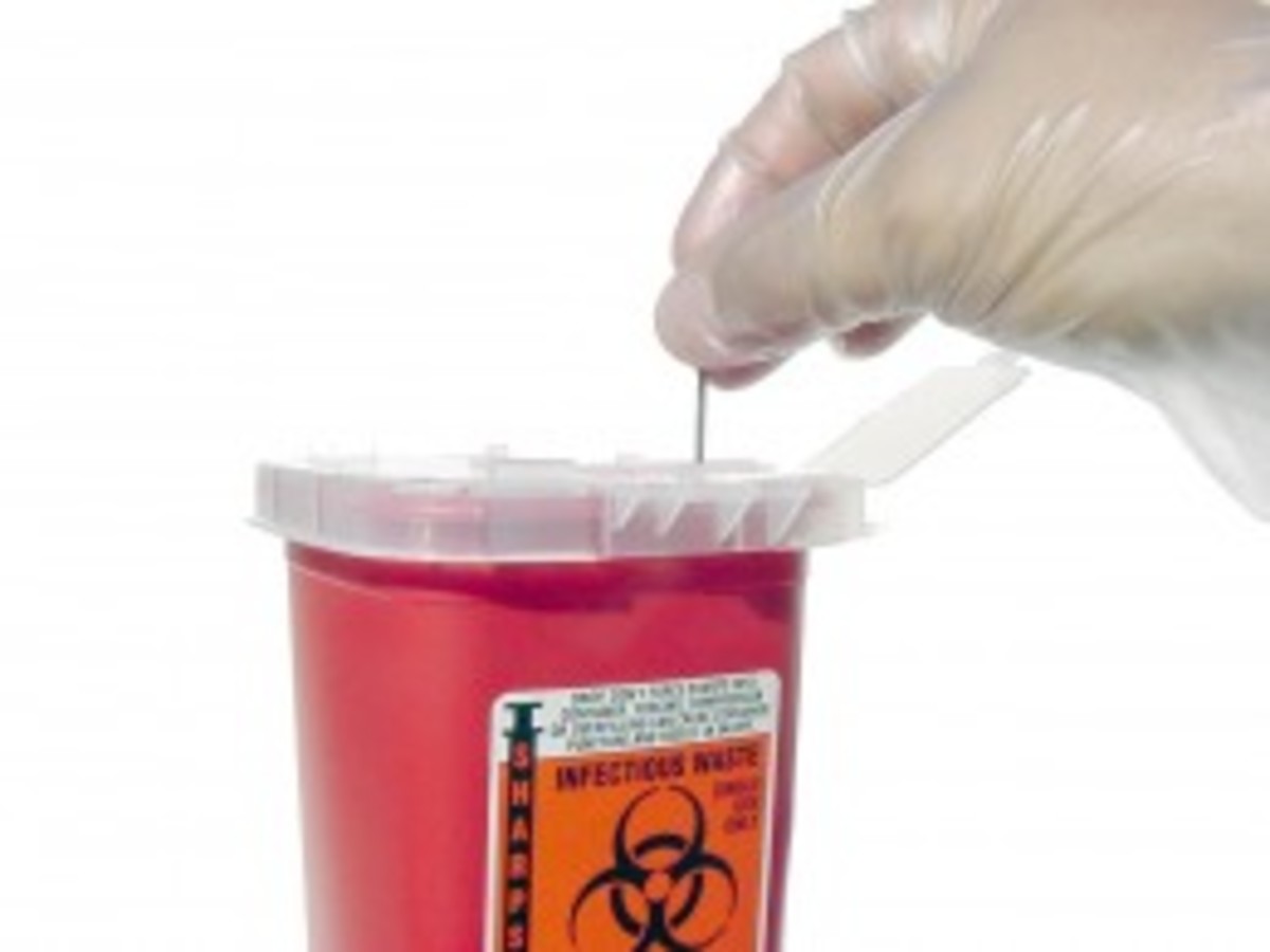 Always dispose hypodermic needles in a sharps container. 