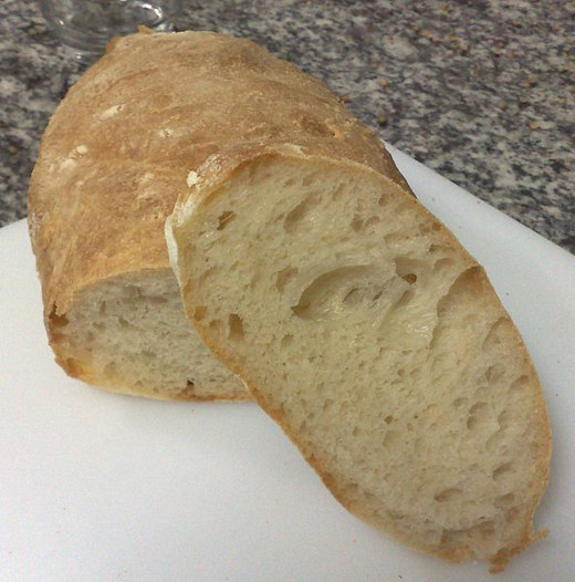 The familiar airy structure of ciabatta bread is formed by well developed gluten and active yeast. 