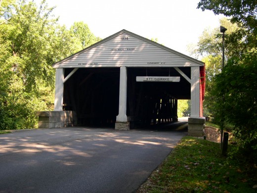 The north entrance to Brown County State Park is a two lane covered bridge