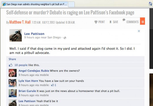 A controversy erupted on Facebook when a San Diego man shot and killed his neighbor's pit bull.