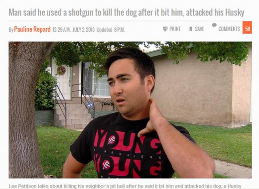 This man fatally shot his neighbor's Pit Bull after the dog entered his yard and attacked his Husky.  