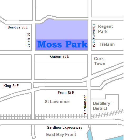Map location of Moss Park, Toronto Map location of Moss Park, Toronto