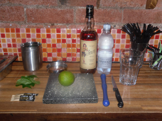 Note: This photograph shows all of the ingredients needed for a Sailor Jerry's Mojito, the rest of the hub is based on White Rum. 