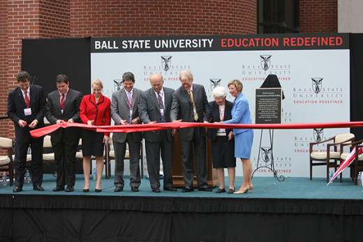 Ribbon cutting for the David Letterman Communication and Media Building at Ball State University