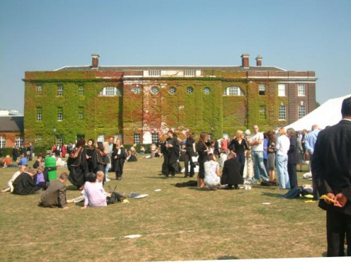 Goldsmiths College. Graduation Day at Goldsmiths, the rear of the building.