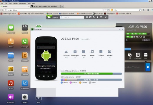 Airdroid in action on my desktop