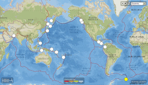 19 worldwide earthquakes of 7.1 magnitude or larger for the 7/16/12 to 7/15/13 period.