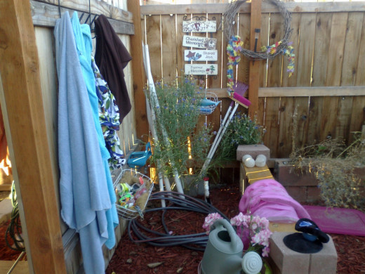 Image of a cluttered corner in the pool area.