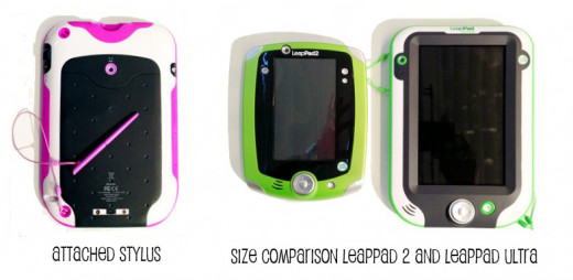 Attached Stylus on LeapPad Ultra, and Size Comparison with LeapPad2
