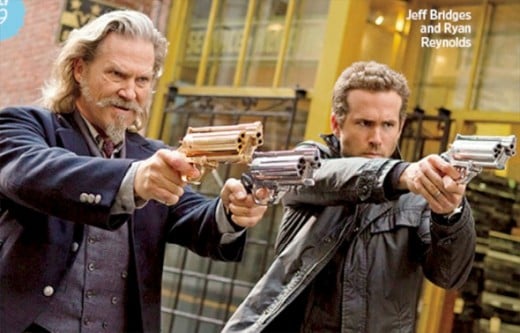 Jeff Bridges is Roy, an old west law man and Ryan Reynolds is Nick, a Boston cop.  Together they stop undead creatures from overrunning the Earth in R.I.P.D.