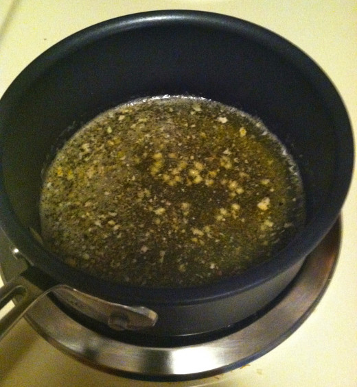 Brown the garlic with olive oil and butter in a separate pan.