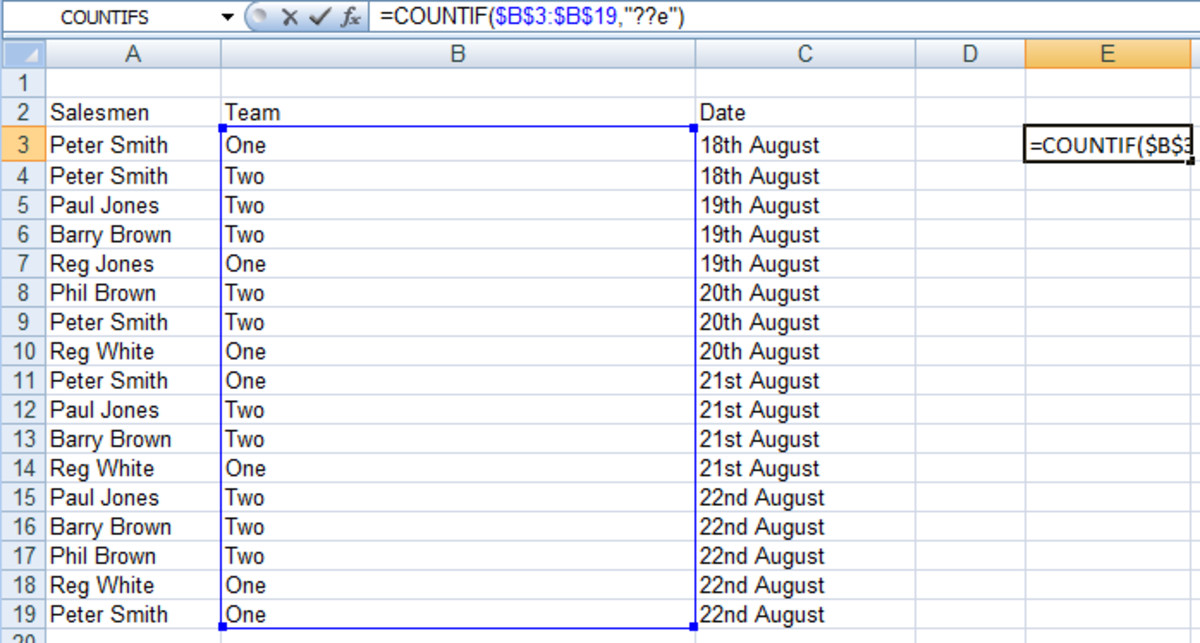 An example of how to use wildcards in a COUNTIF formula in Excel 2007 and Excel 2010.